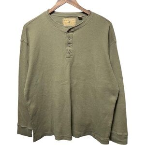 Plain blank Olive Green Thermal Waffled North River Long Sleeve Henley shirt